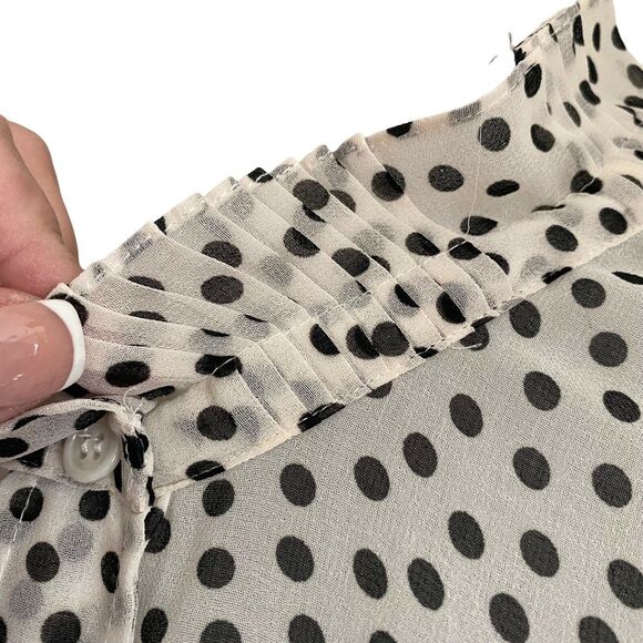 ZARA XS Blouse Popover Button Front Polka Dot White Black Ruffle Top - Picture 7 of 9